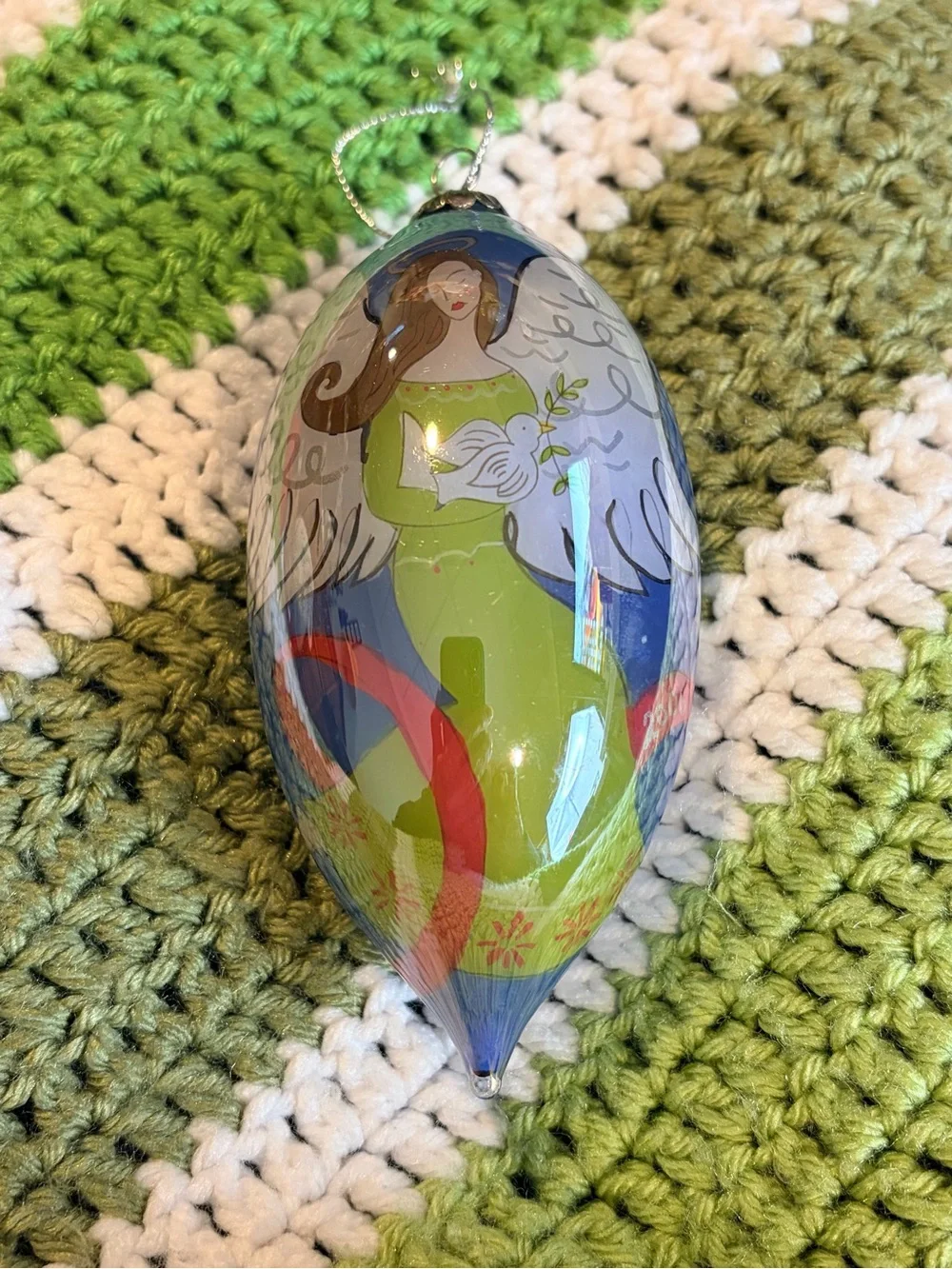 Pier 1 Angel Teardrop 2006 Hand Painted Li Bien Glass Christmas Ornament in Box